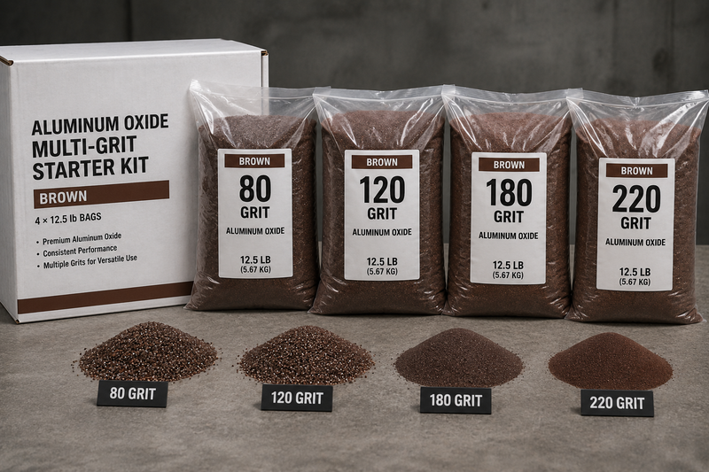 NBS Aluminum Oxide Multi-Grit Starter Kit — Brown (4 × 12.5 lb Bags)