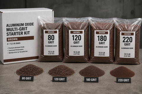 NBS Aluminum Oxide Multi-Grit Starter Kit — Brown (4 × 12.5 lb Bags)