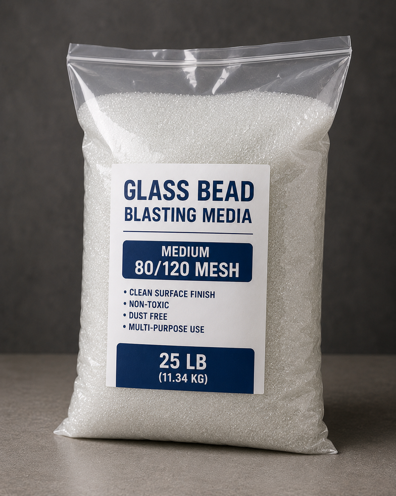 NBS Glass Bead Blasting Media — Medium 80/120 Mesh (25 lb Bag)