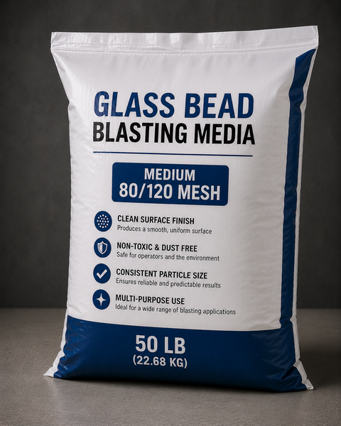 NBS Glass Bead Blasting Media — Medium 80/120 Mesh (50 lb Bag)