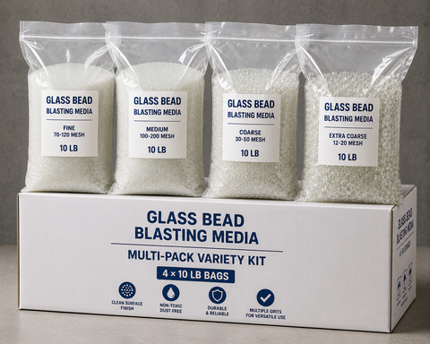 NBS Glass Bead Blasting Media — Multi-Pack Variety Kit (4 × 10 lb Bags)