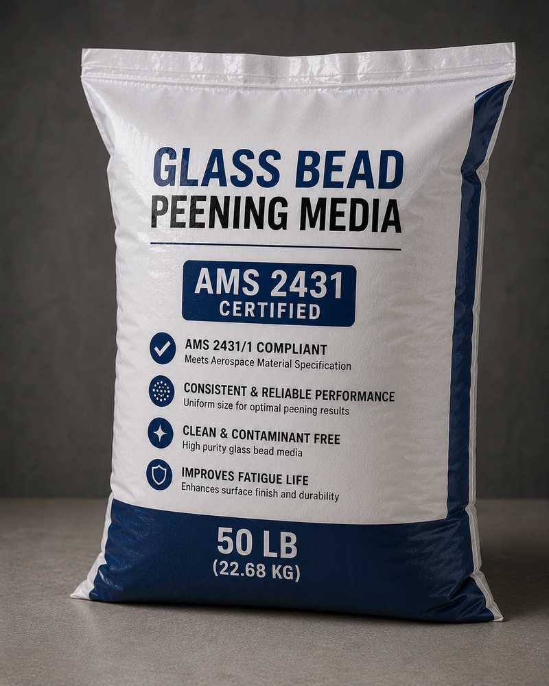 NBS Glass Bead Peening Media — AMS 2431 Certified (50 lb Bag)