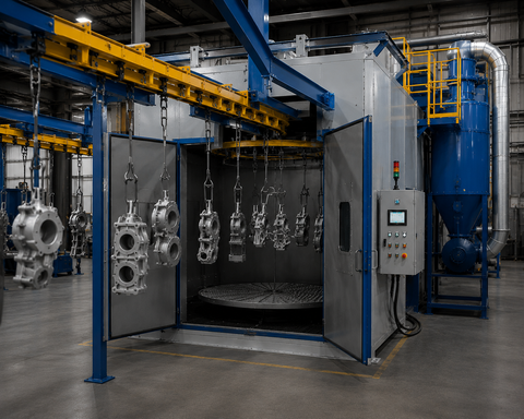NBS Spinner Hanger Blast System — Overhead Hook Automation