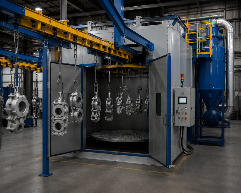NBS Spinner Hanger Blast System — Overhead Hook Automation