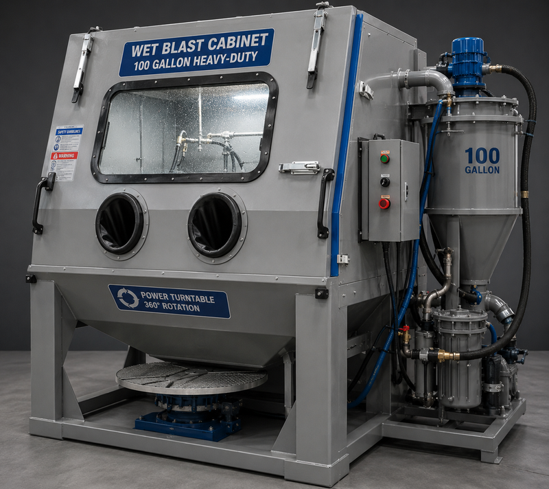 NBS Wet Blast Cabinet — 100 Gallon Heavy-Duty with Power Turntable